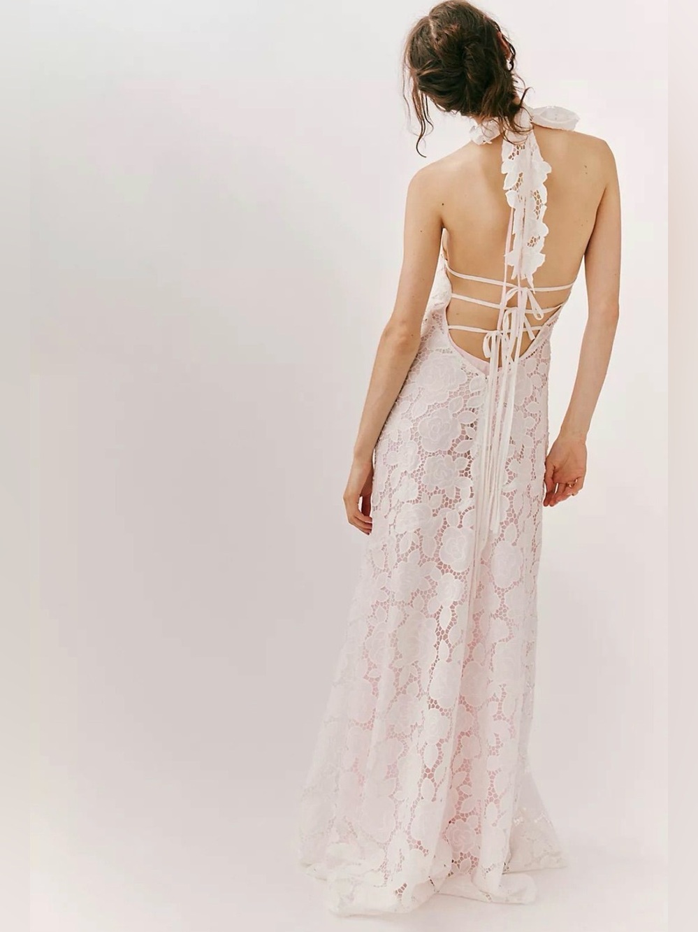 NWT For Love & Lemons Astoria Lace Maxi Dress White Blush XL $389